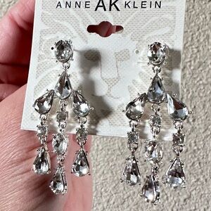 Crystal chandelier tear shape earrings by Anne Klein silver and crystal